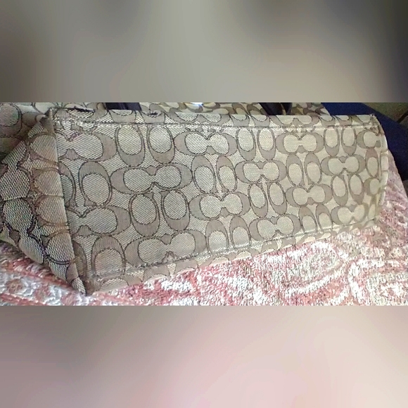 AUTHENTIC COACH SIGNATURE JACQUARD HANDBAG TAN & BROWN LEATHER TRIM MED SATCHEL - Picture 7 of 10